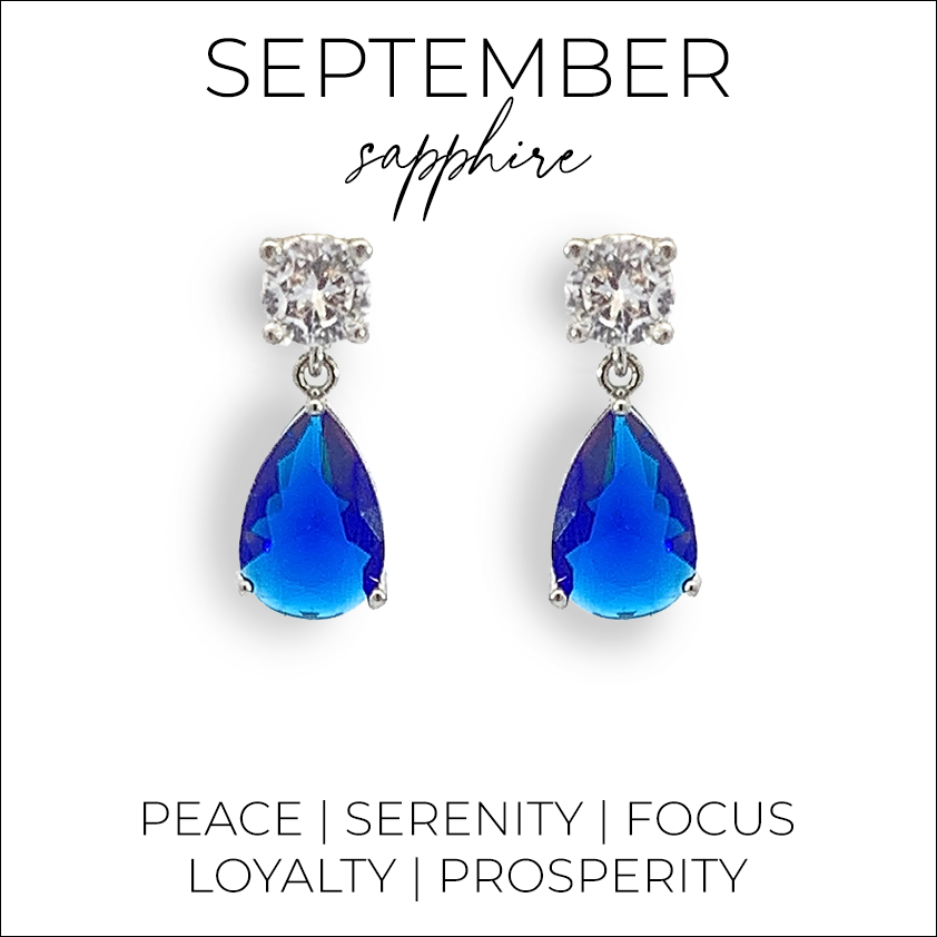 September birthstone pear drop earrings