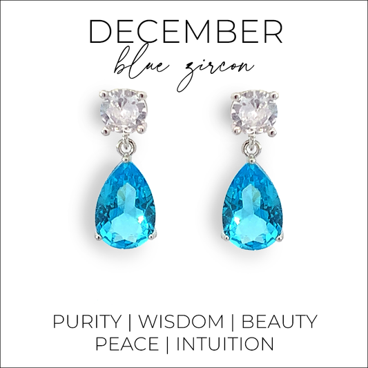 December birthstone pear drop earrings