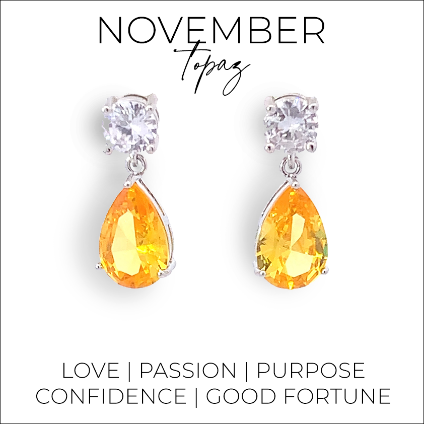 November birthstone pear drop earrings