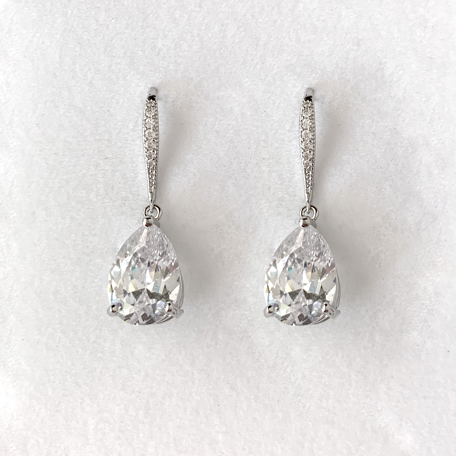 Simulated diamond teardrop bridal earrings in silver